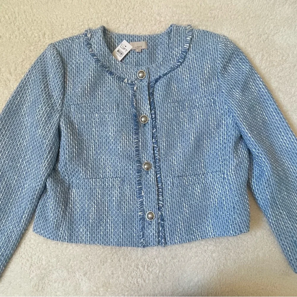 NWT LOFT Tweed Lady Jacket Blue and White XL - Picture 11 of 13